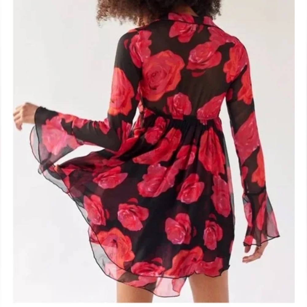 Urban Outfitters Kiki Tie Front Black, Hot Pink & Red Floral Mini Dress - Picture 2 of 5